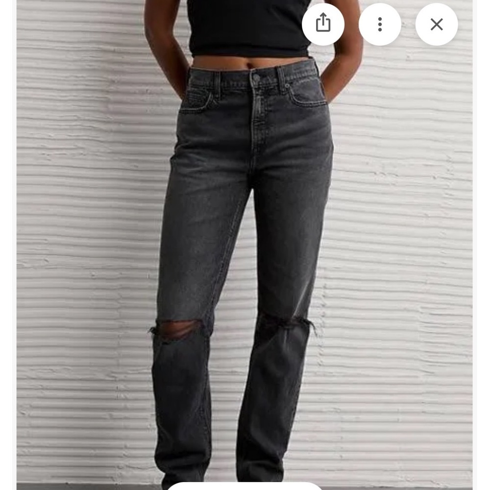 American Eagle Strigid Mom Jeans Womens 8 Faded Black Distressed High Rise Denim